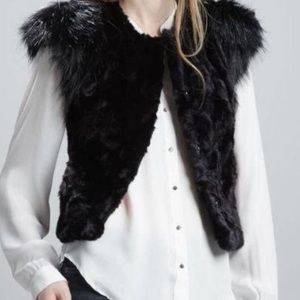 Black faux fur vest with pink silk lining